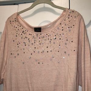 Blush Pink Pearl & Rhinestones Sweater, Size Large